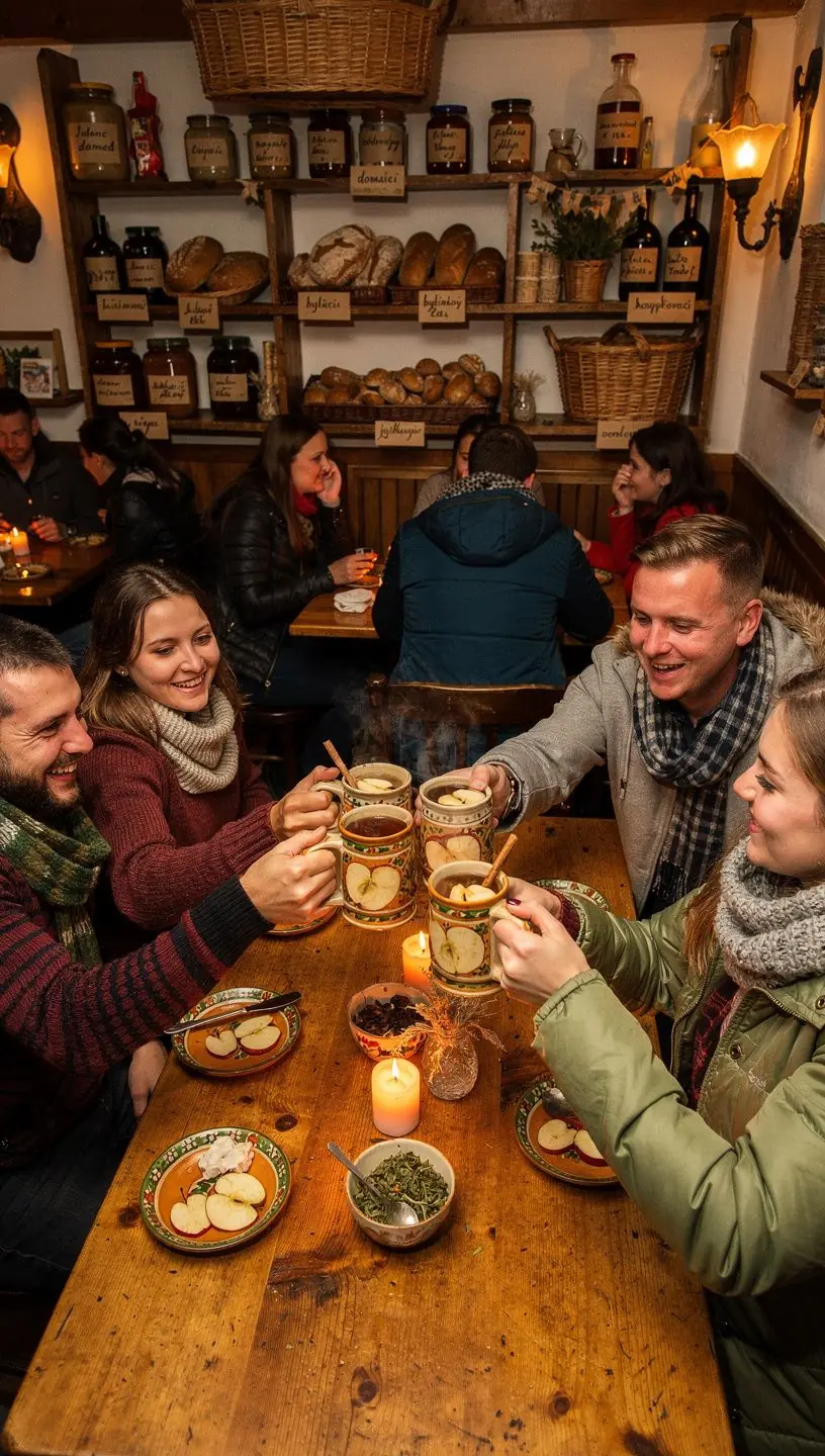 Teplý jablkový čaj servírovaný v krásnom keramickom hrnčeku.